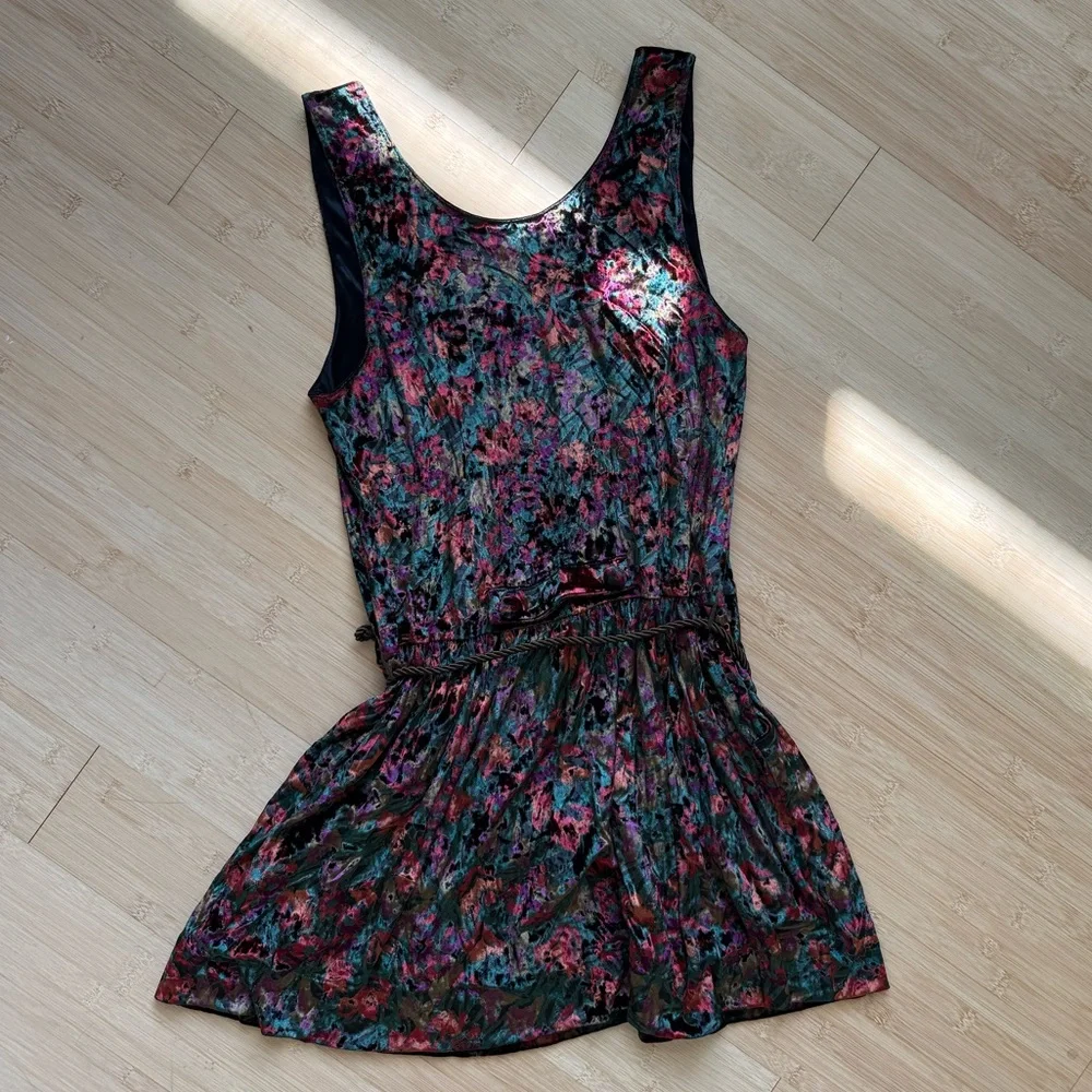 Free People Crushed Velvet Mini Dress with Belt - Picture 2 of 7